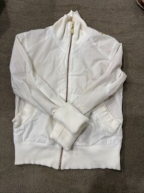 Puma White Women's Zip-Up Bomber Jacket with Ribbed Trim size XS